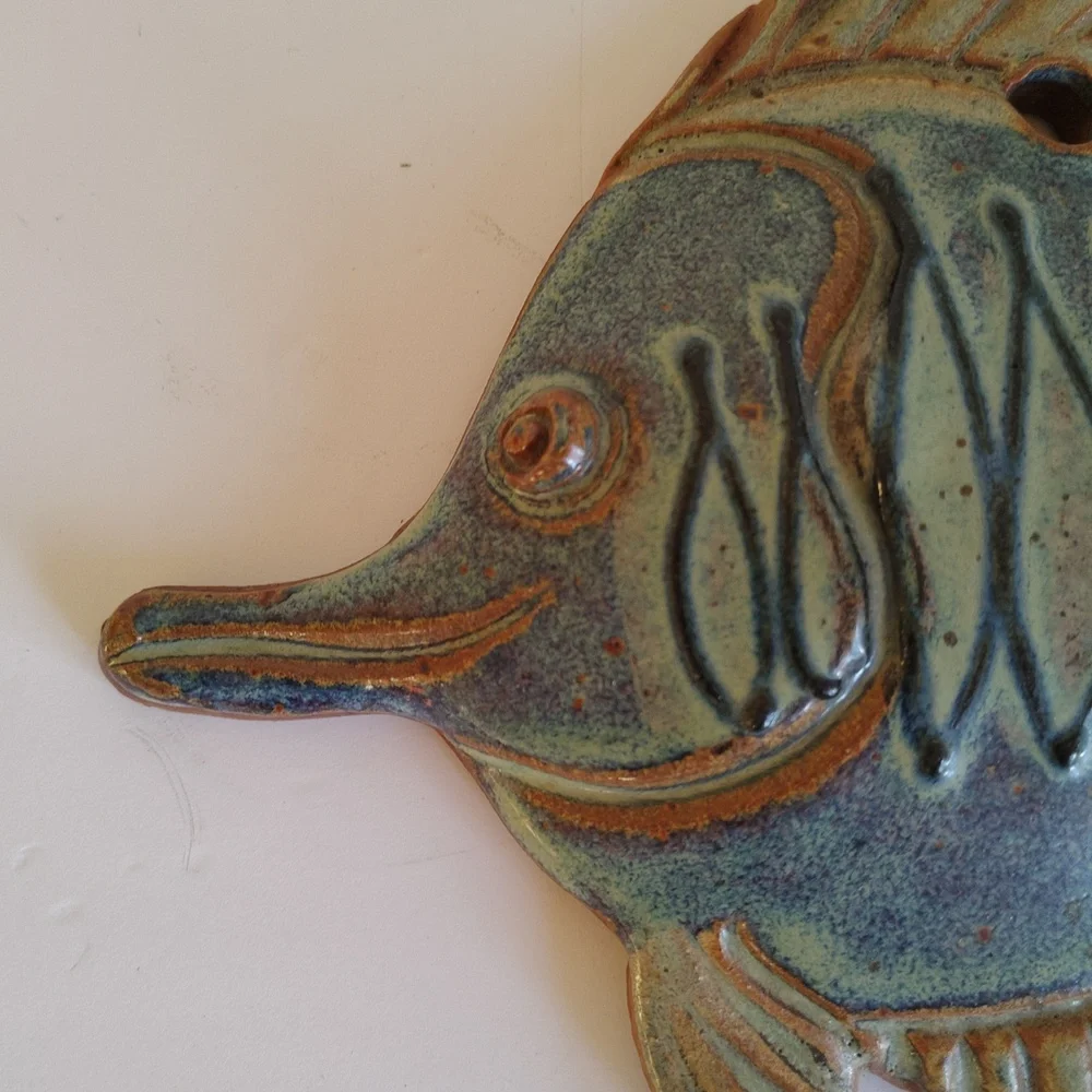 Handcrafted Green Ceramic Fish Wall Accent - Decorative Fish Plaque 8x8